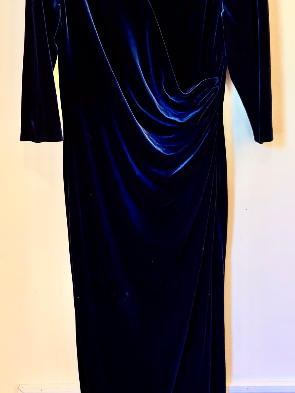 Alex Evenings Midnight Blue Velvet Draped Evening Gown